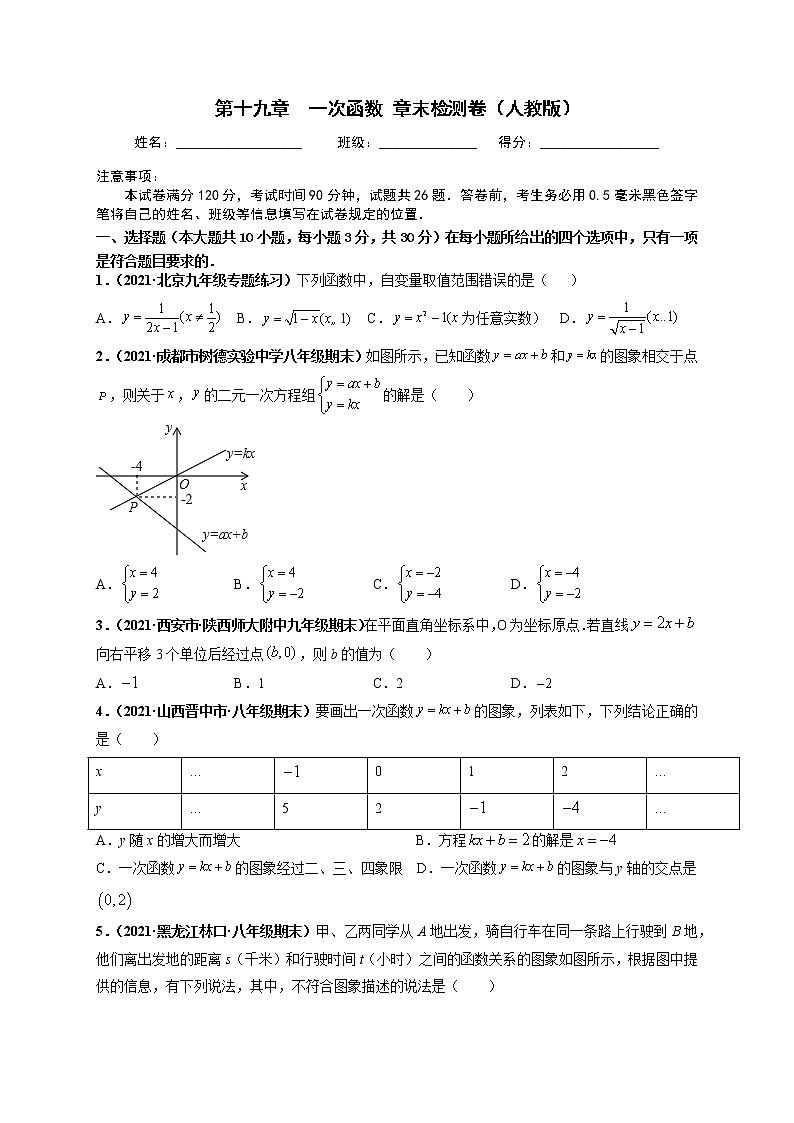 第十九章 一次函数  章末检测卷-【高频考点】最新八年级数学下册高频考点专题突破（人教版）01