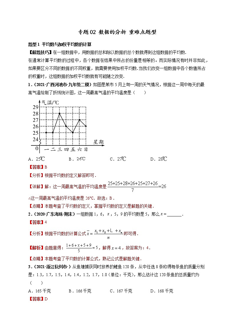专题02 数据的分析 重难点题型-【高频考点】最新八年级数学下册高频考点专题突破（人教版）01