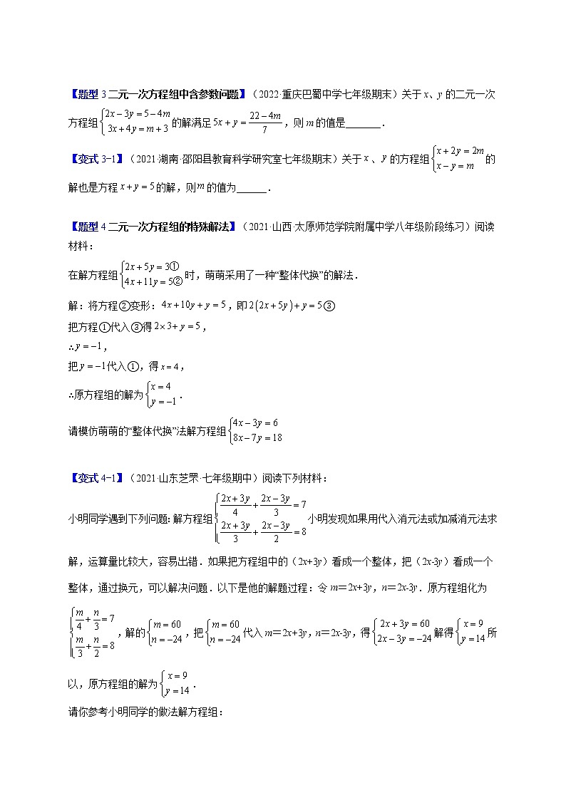 8.2消元——解二元一次方程组（原卷版）-最新七年级数学下册章节同步实验班培优变式训练（人教版）第2页