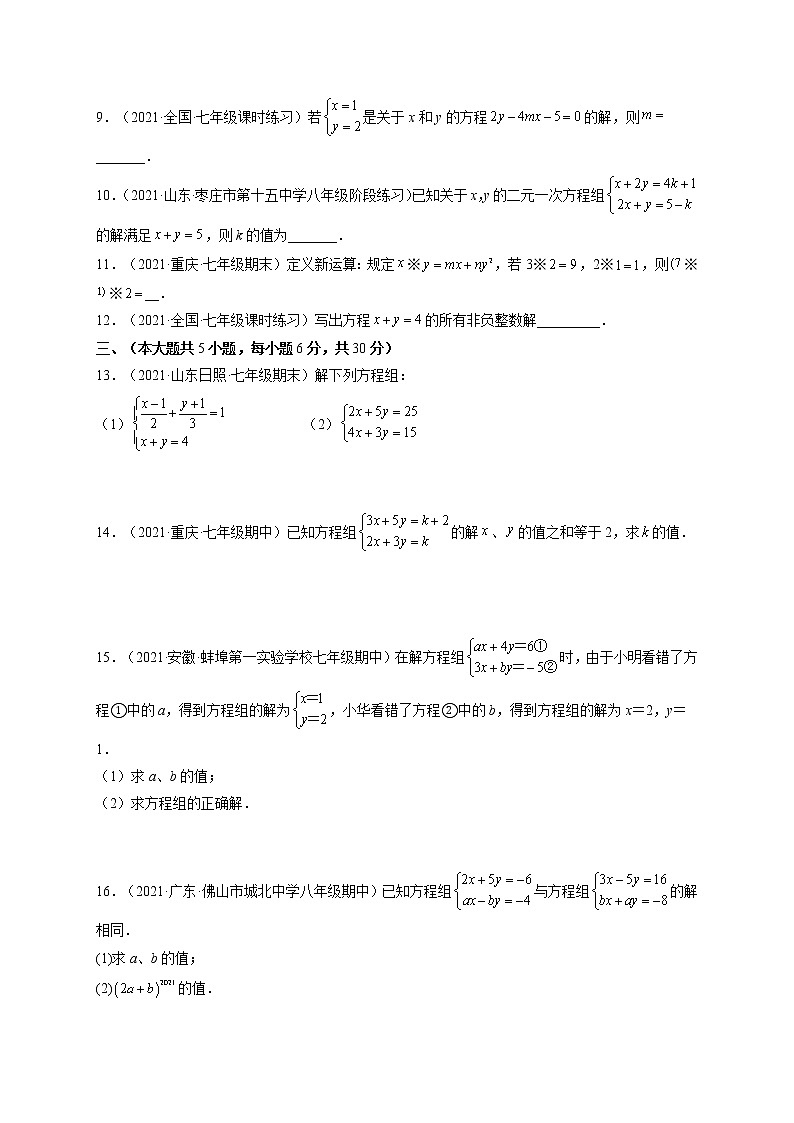 第八章 二元一次方程组培优训练（原卷版）-最新七年级数学下册章节同步实验班培优变式训练（人教版）第2页