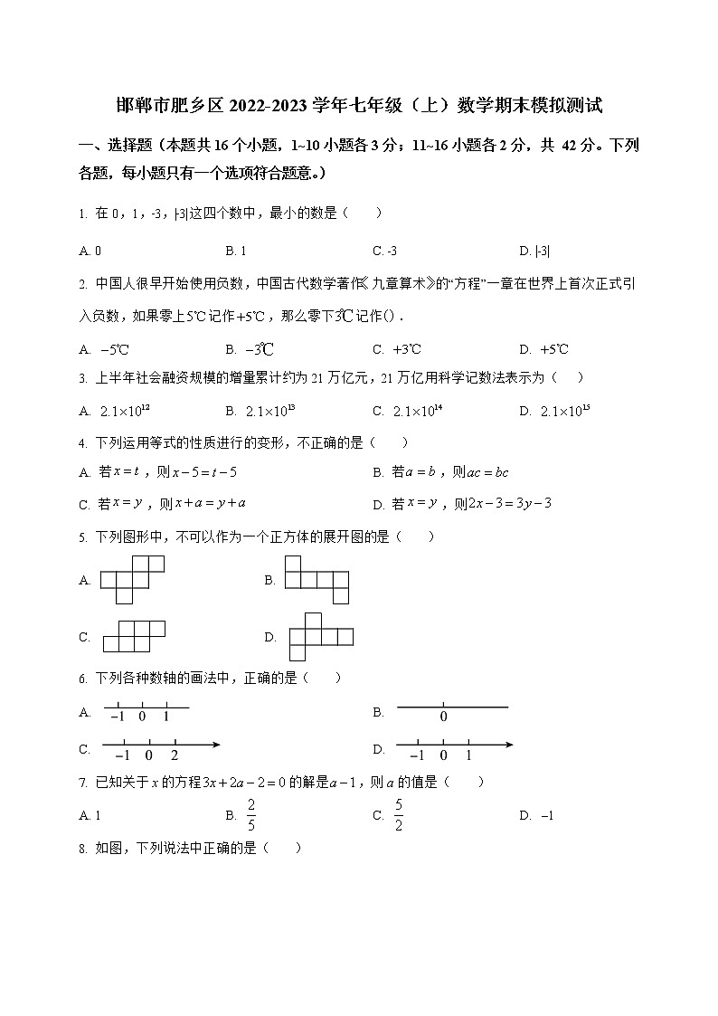 河北省邯郸市肥乡区2022-2023学年七年级（上）数学期末模拟测试(解析版)第1页