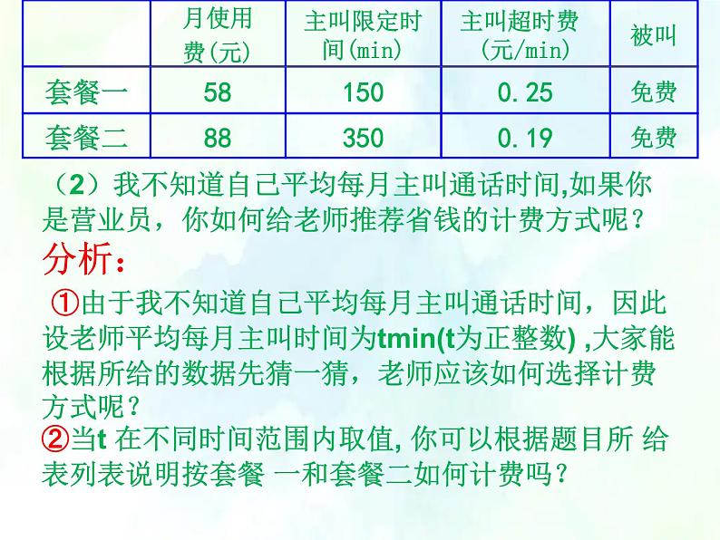 人教版 七年级上册 实际问题与一元一次方程探究3（电话计费问题）课件第3页