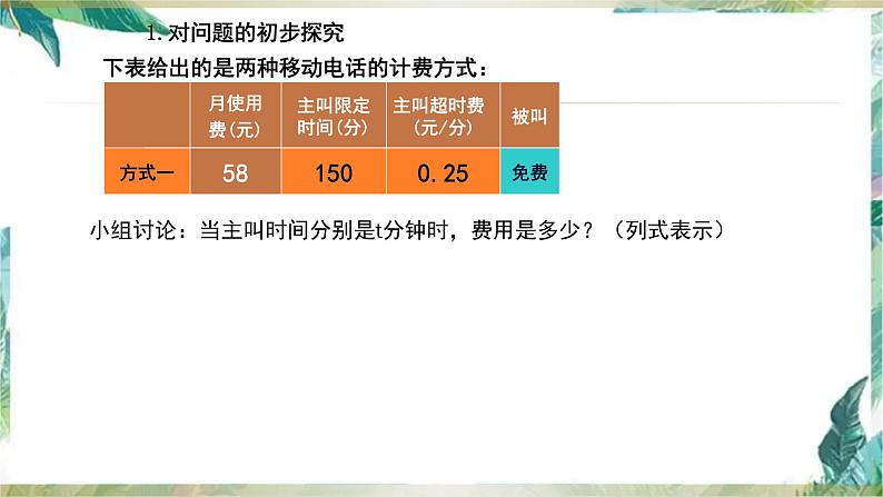 人教版 七年级上册 实际问题与一元一次方程探究3（电话计费问题）优质课件第7页