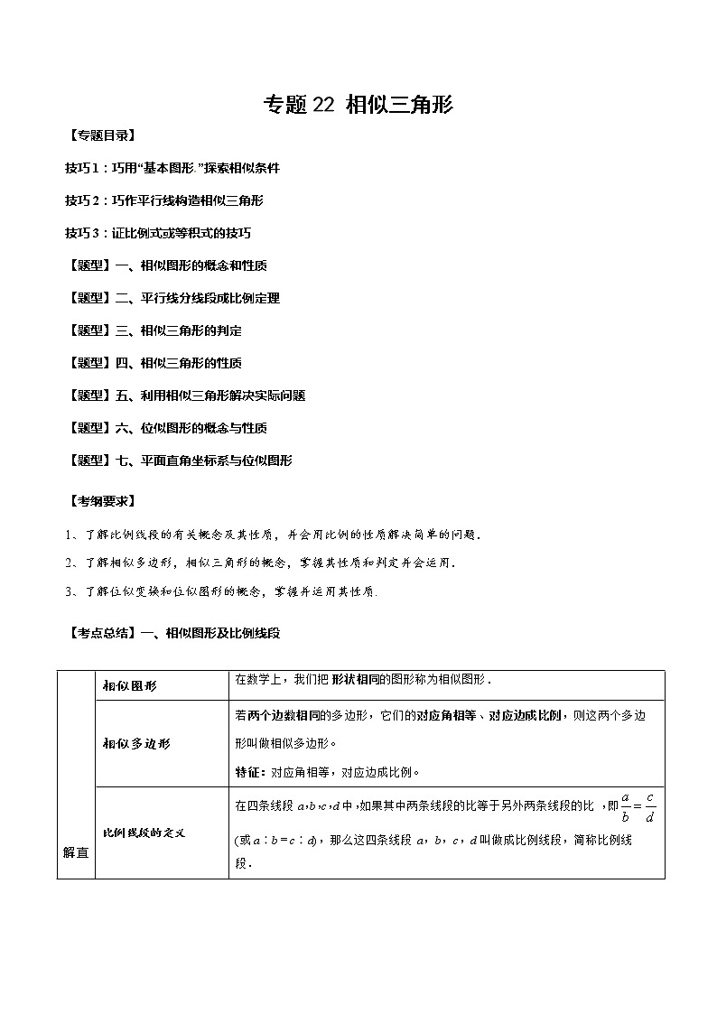 2023年中考数学一轮复习考点归纳与分层精练22 相似三角形第1页