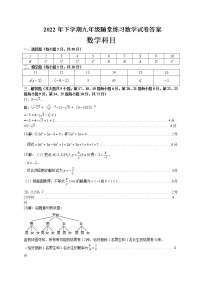 2022中雅九年级上学期第三次月考数学试卷及参考答案