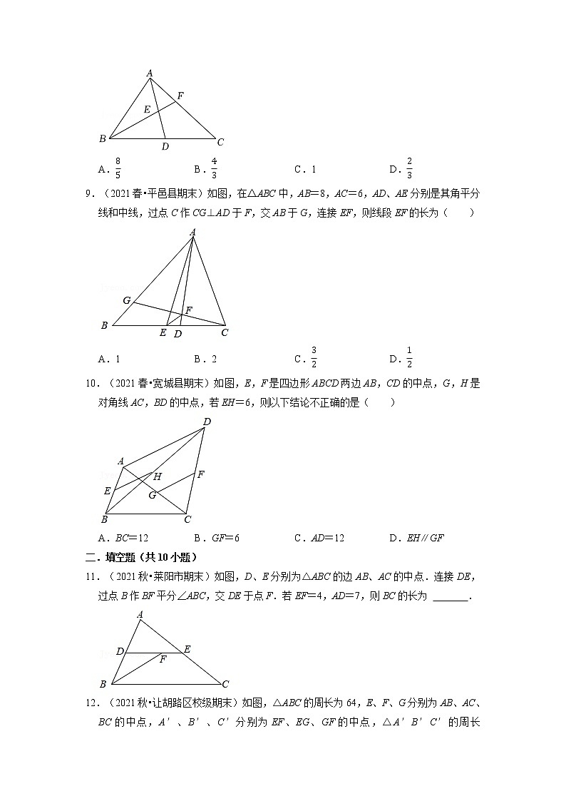 专题4.4 三角形的中位线专项训练（30道）（举一反三）（浙教版）（原卷版）第3页