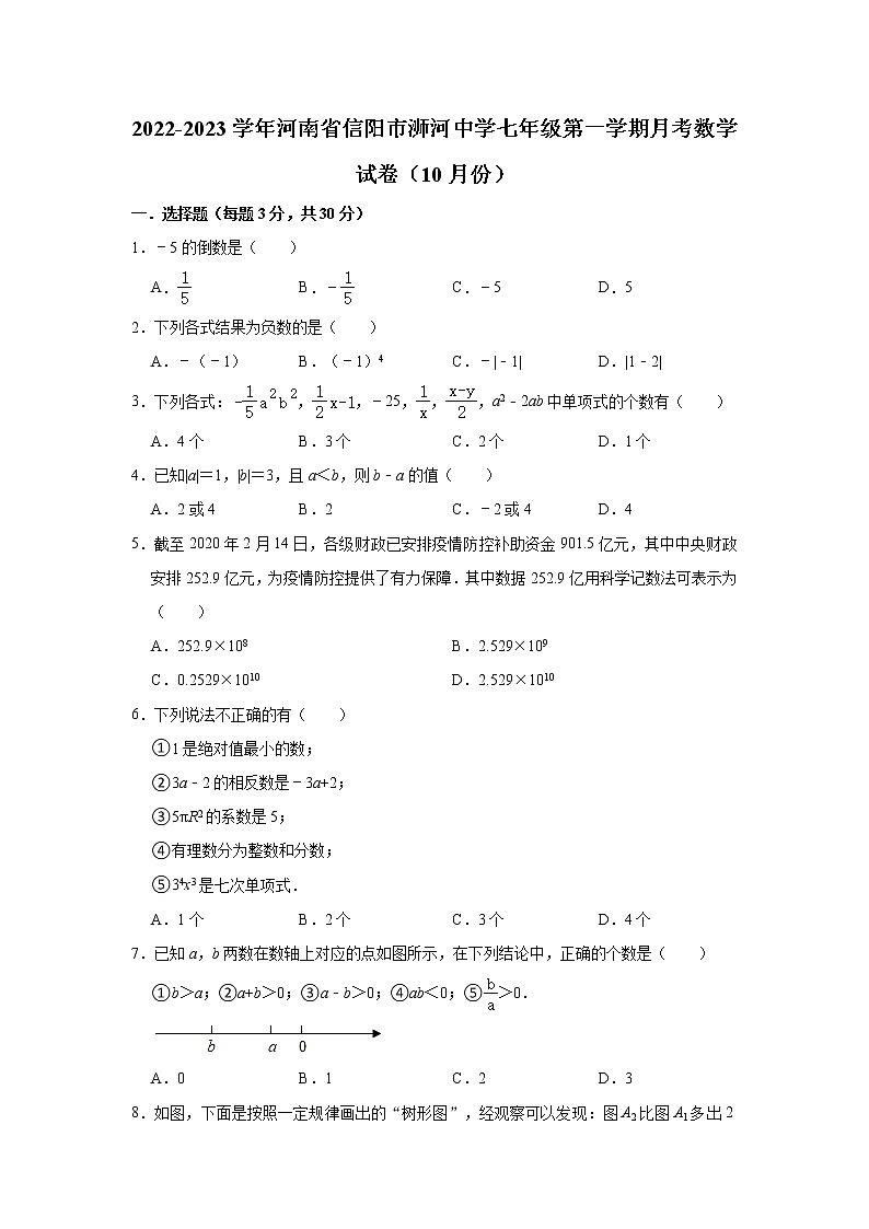 河南省信阳市浉河中学2022-2023学年七年级（上）月考数学试卷（10月份）(解析版)第1页
