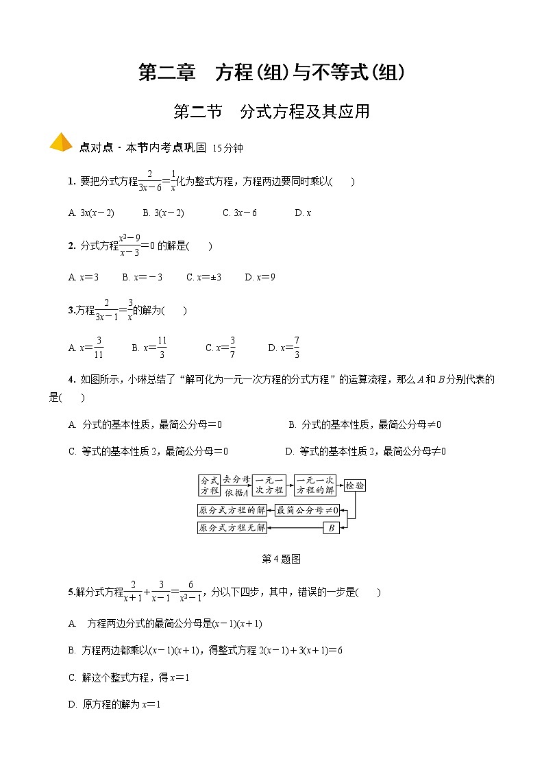 2023年中考数学一轮复习 方程与不等式（组）专题《第二节   分式方程及其应用》专练第1页