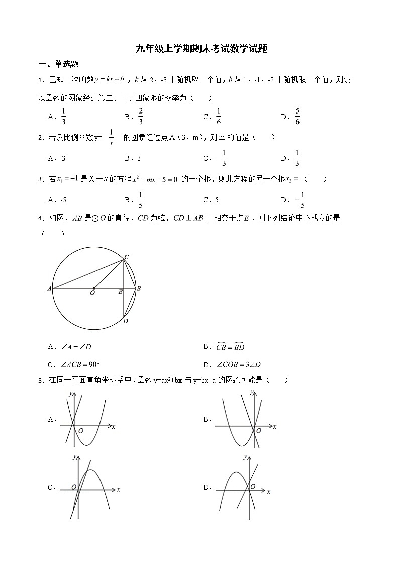 山西省忻州市偏关县2022年九年级上学期期末考试数学试题及答案第1页