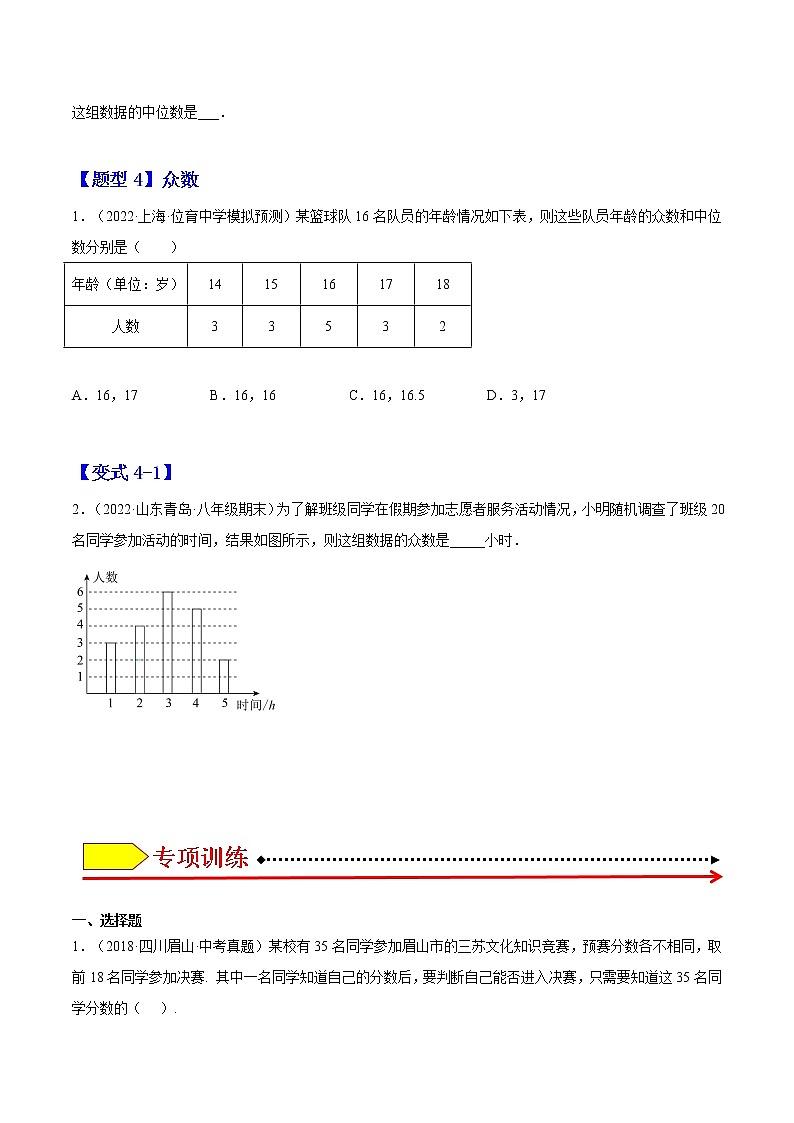 20.1 数据的集中趋势-最新八年级数学下册章节同步实验班培优题型变式训练（人教版）03