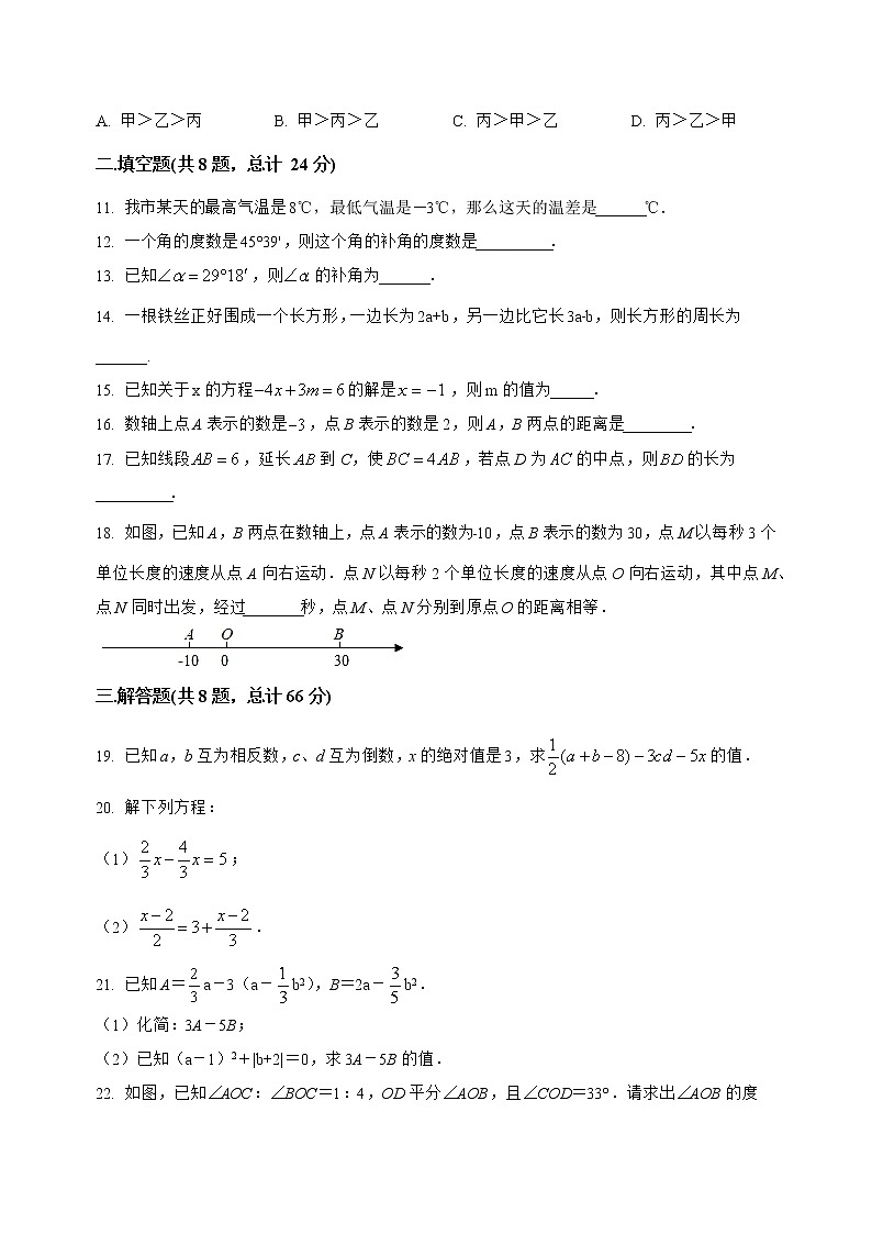 湖北省老河口市2022-2023学年七年级（上）数学期末模拟测试(解析版)03