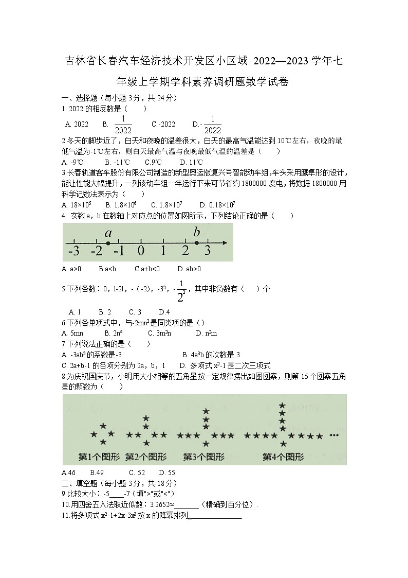 吉林省长春汽车经济技术开发区小区域2022—2023学年七年级上学期 学科素养调研题数学试卷(含答案)第1页