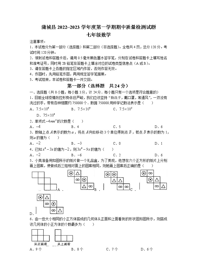 陕西省渭南市蒲城县2022-2023学年七年级上学期期中数学试题(无答案)第1页