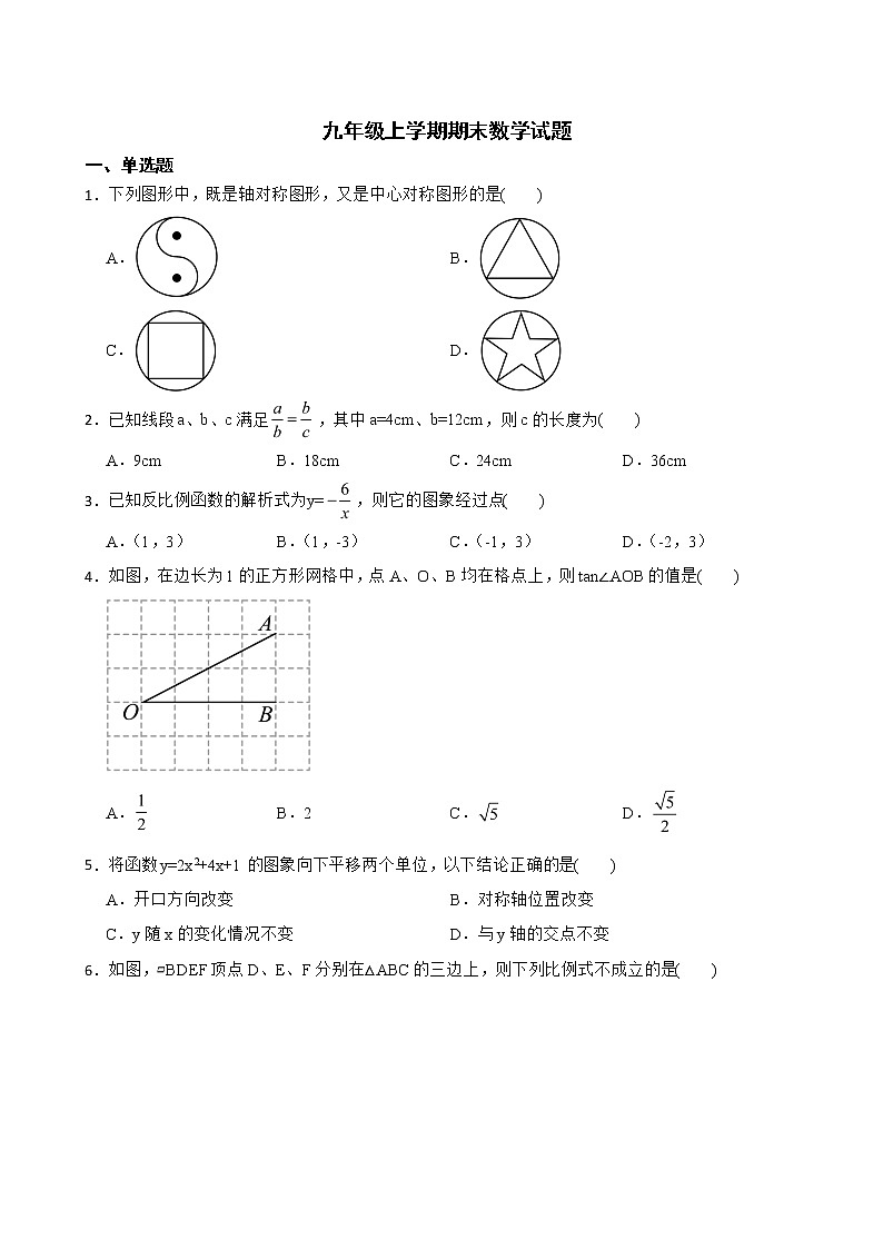 安徽省合肥市包河区2022年九年级上学期期末数学试题（附答案）第1页