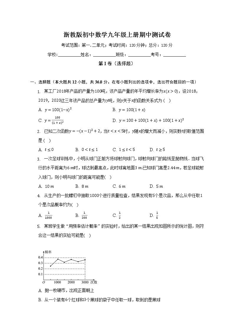 浙教版初中数学九年级上册期中测试卷（标准难度）（含答案解析）01