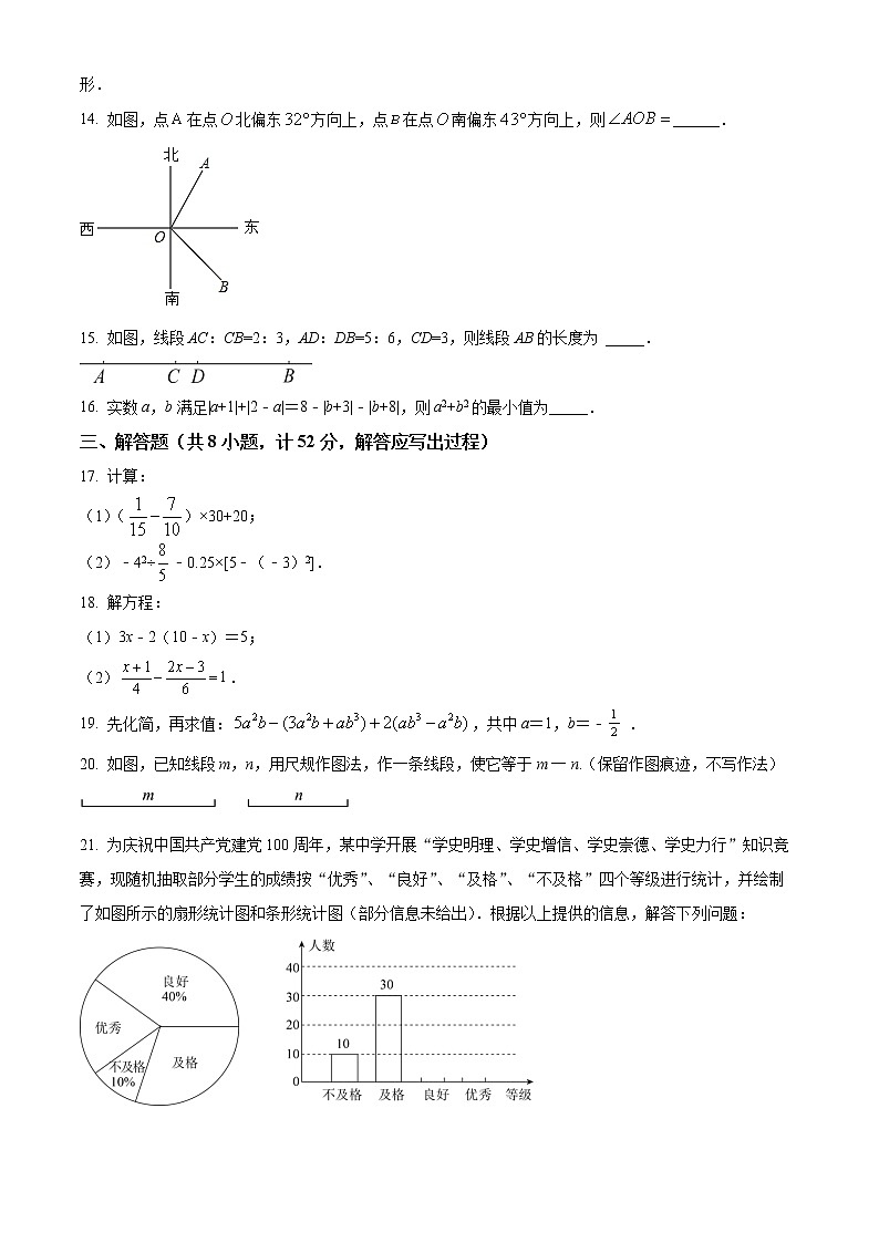 精品解析：陕西省西安市西安铁一中分校2021-2022学年七年级上学期期末数学试题（原卷版）第3页
