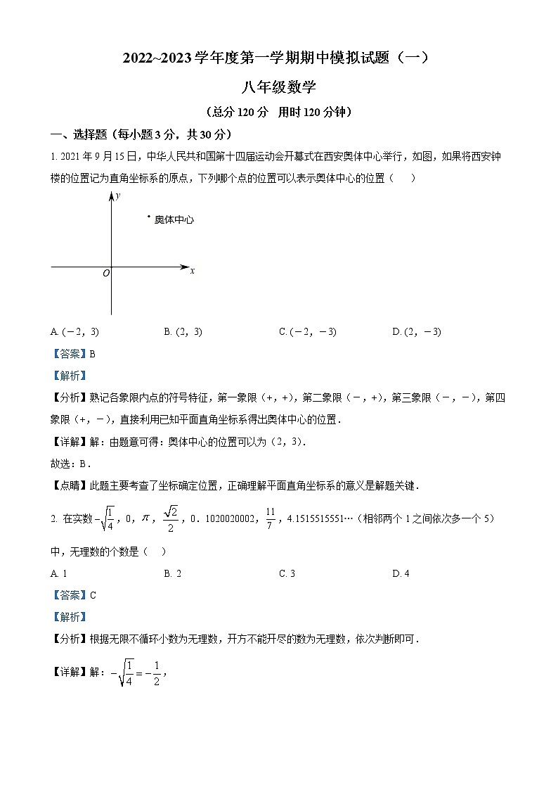 陕西省西安市雁塔区高新一中2022-2023学年八年级上学期数学期中考试题01