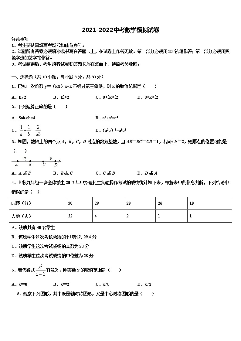 浙江省宁波北仑区市级名校2022年中考数学最后冲刺浓缩精华卷含解析01