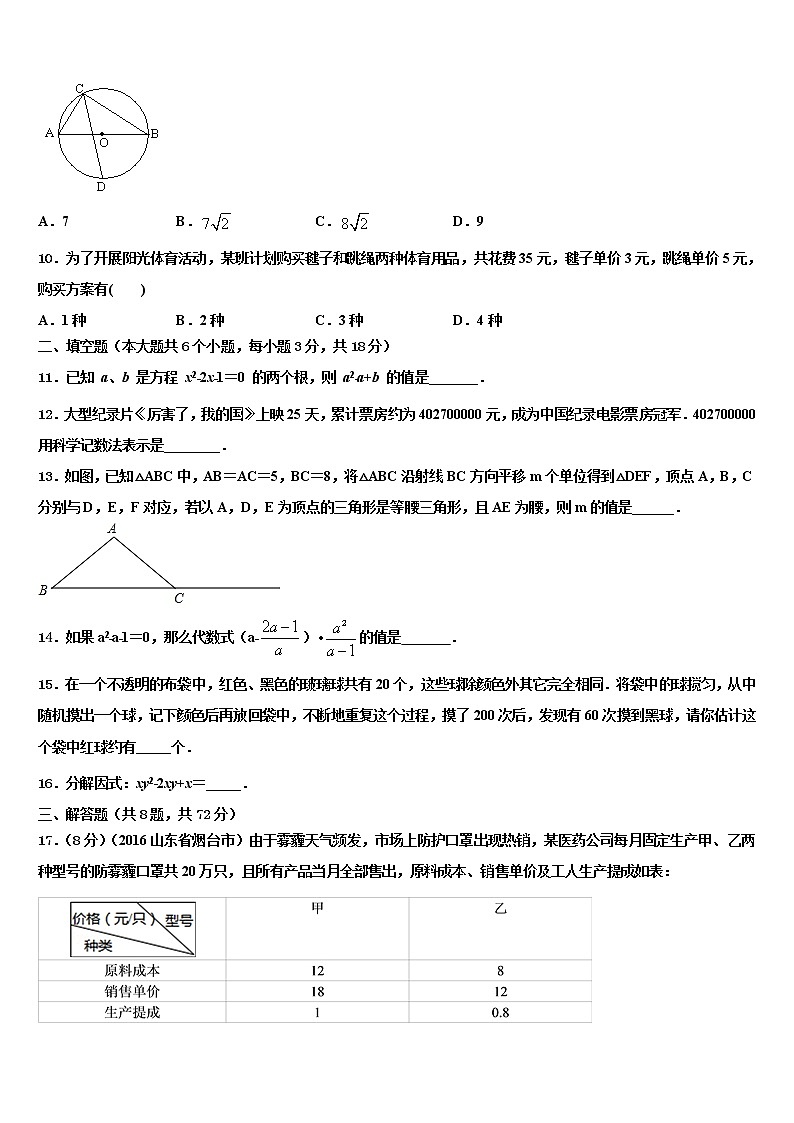 浙江省绍兴市越城区2022年中考数学押题卷含解析第3页