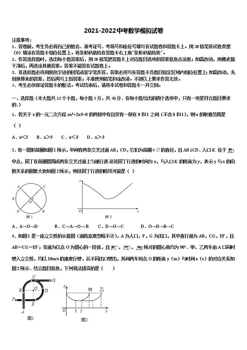 浙江省台州市玉环县市级名校2021-2022学年中考试题猜想数学试卷含解析第1页