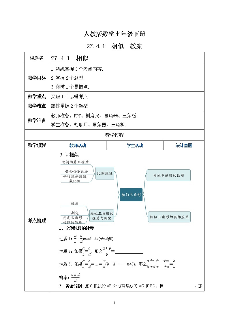 【原创精品】人教版数学九年级下册 27.4.1 《相似章末复习》 （课件+教案+练习）01