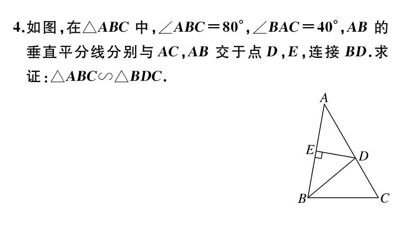 北师大版九年级数学上第四章图形的相似4.5 相似三角形判定定理的证明课后习题课件第4页