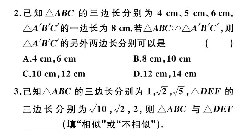 北师大版九年级数学上第四章图形的相似4.4 第3课时 利用三边判定三角形相似课堂习题课件04