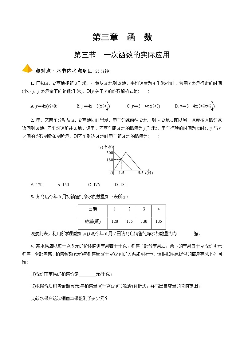 2023年中考数学一轮复习 函数 专题《第三节  一次函数的实际应用》专练（通用版）第1页
