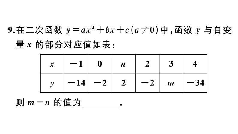 北师大版九年级数学下第二章二次函数综合滚动练习：二次函数的图象与性质及表达式的确定课后练习课件08