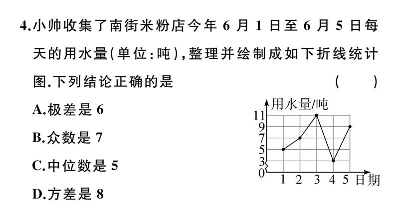 北师大版八年级数学上第六章数据的分析6.4 第1课时  极差、方差与标准差课后习题课件04