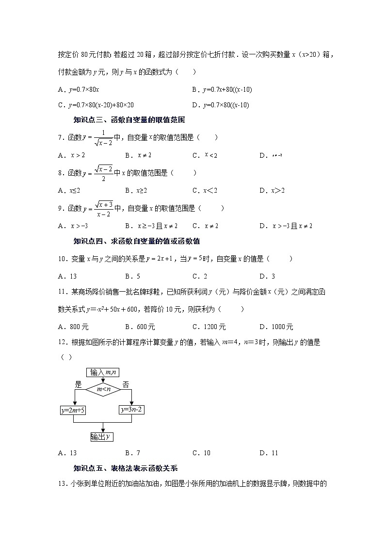 专题 19.2 变量与函数（基础篇）（专项练习）-八年级数学下册基础知识专项讲练（人教版）02