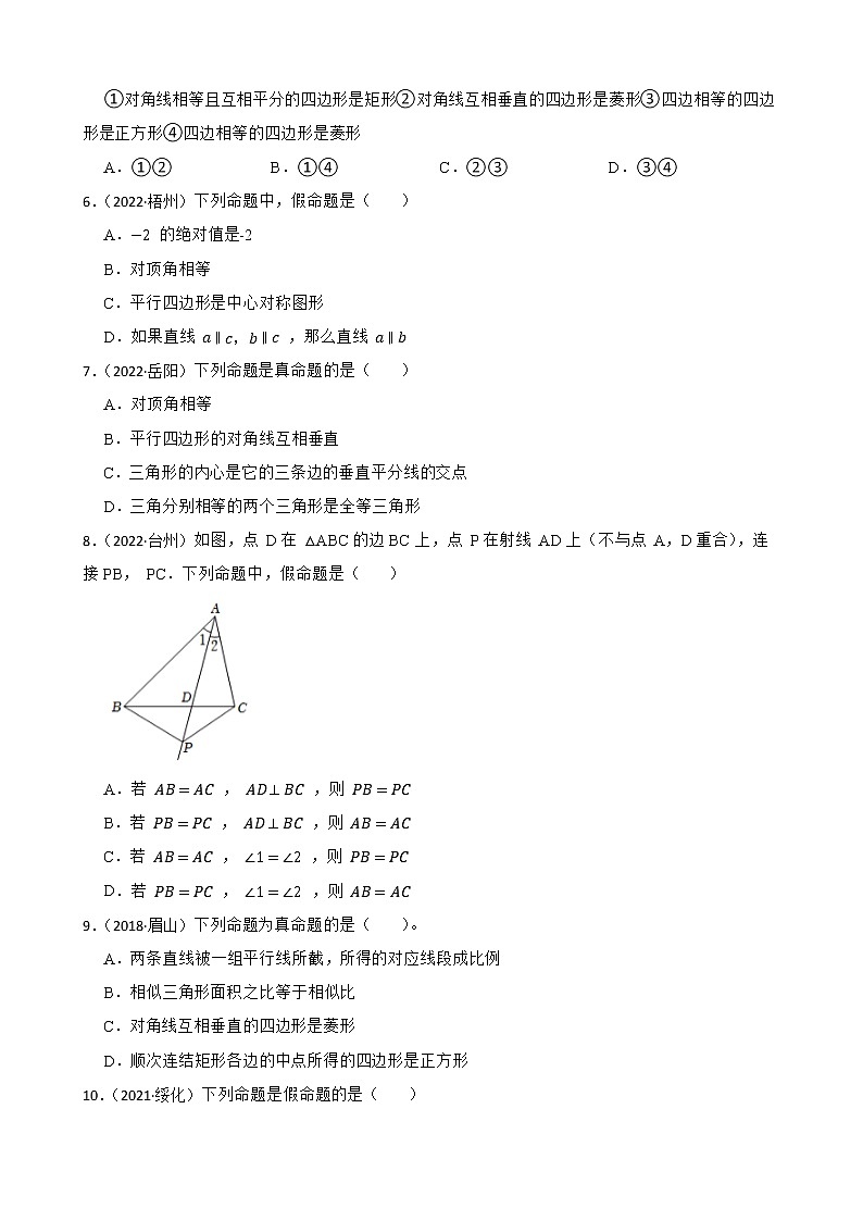 2022~2023学年中考数学一轮复习专题05命题与证明附解析第2页