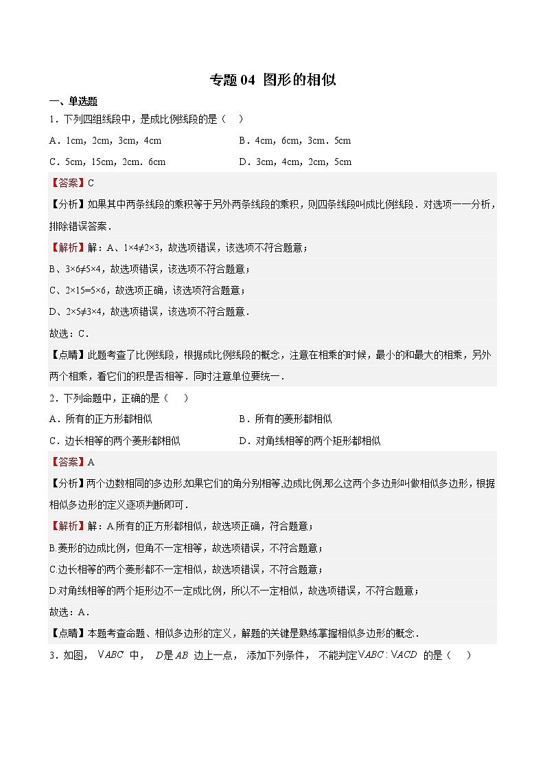 【期末满分冲刺】2022-2023学年 北师大版数学九年级上学期-专题04 图形的相似 （解析版）第1页