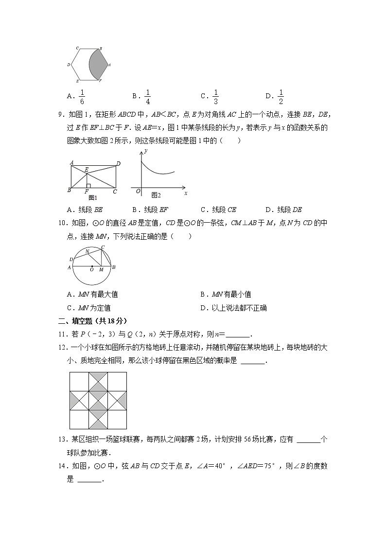 湖北省武汉市江汉区先锋中学2022-2023学年+九年级上学期数学第三次月考测试题+02