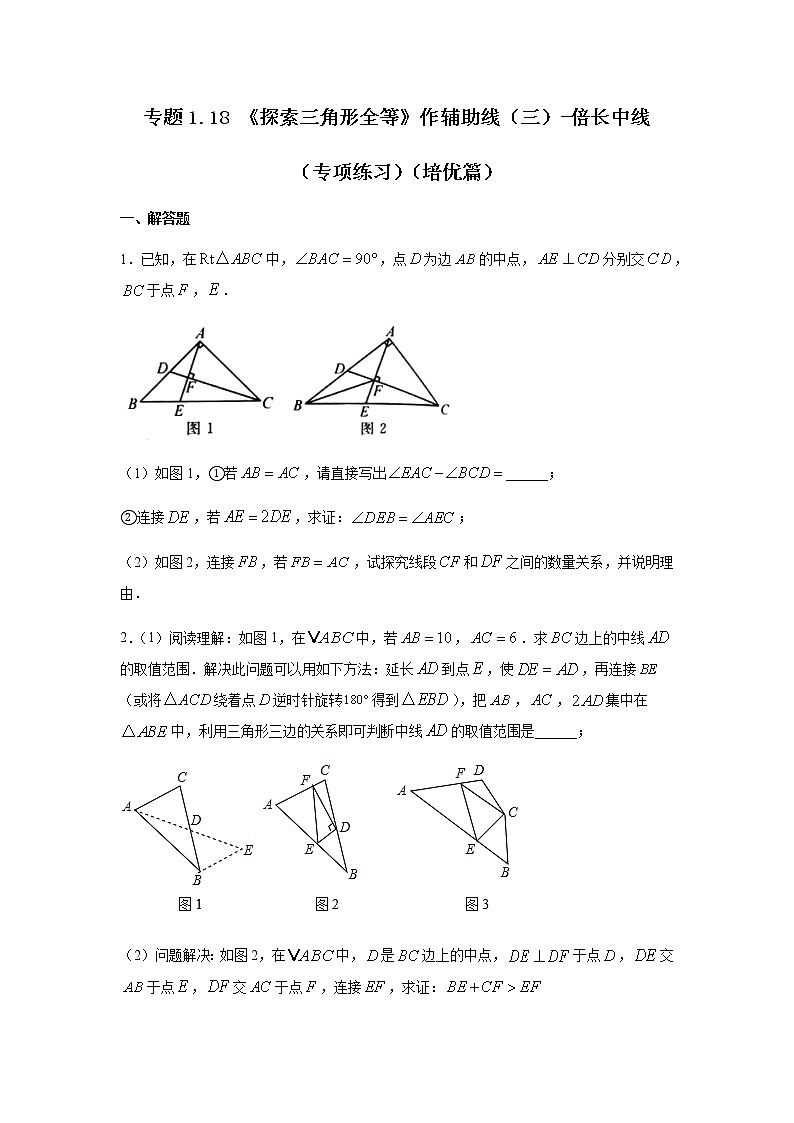 专题1.18 《探索三角形全等》作辅助线（三）-倍长中线（专项练习）（培优篇）-八年级数学上册基础知识专项讲练（苏科版）第1页