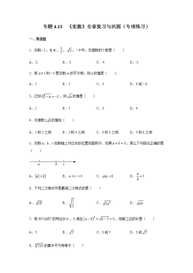 专题4.13 《实数》全章复习与巩固（专项练习）-八年级数学上册基础知识专项讲练（苏科版）01