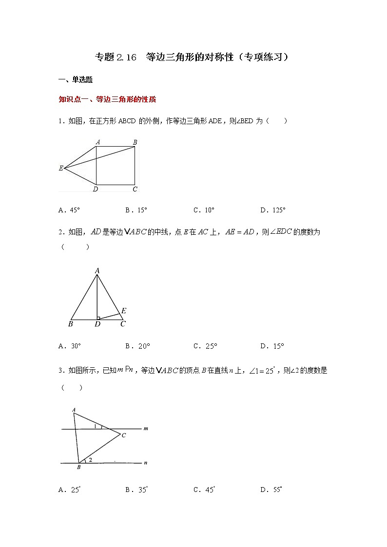 专题2.16 等边三角形的对称性（专项练习）-八年级数学上册基础知识专项讲练（苏科版）第1页