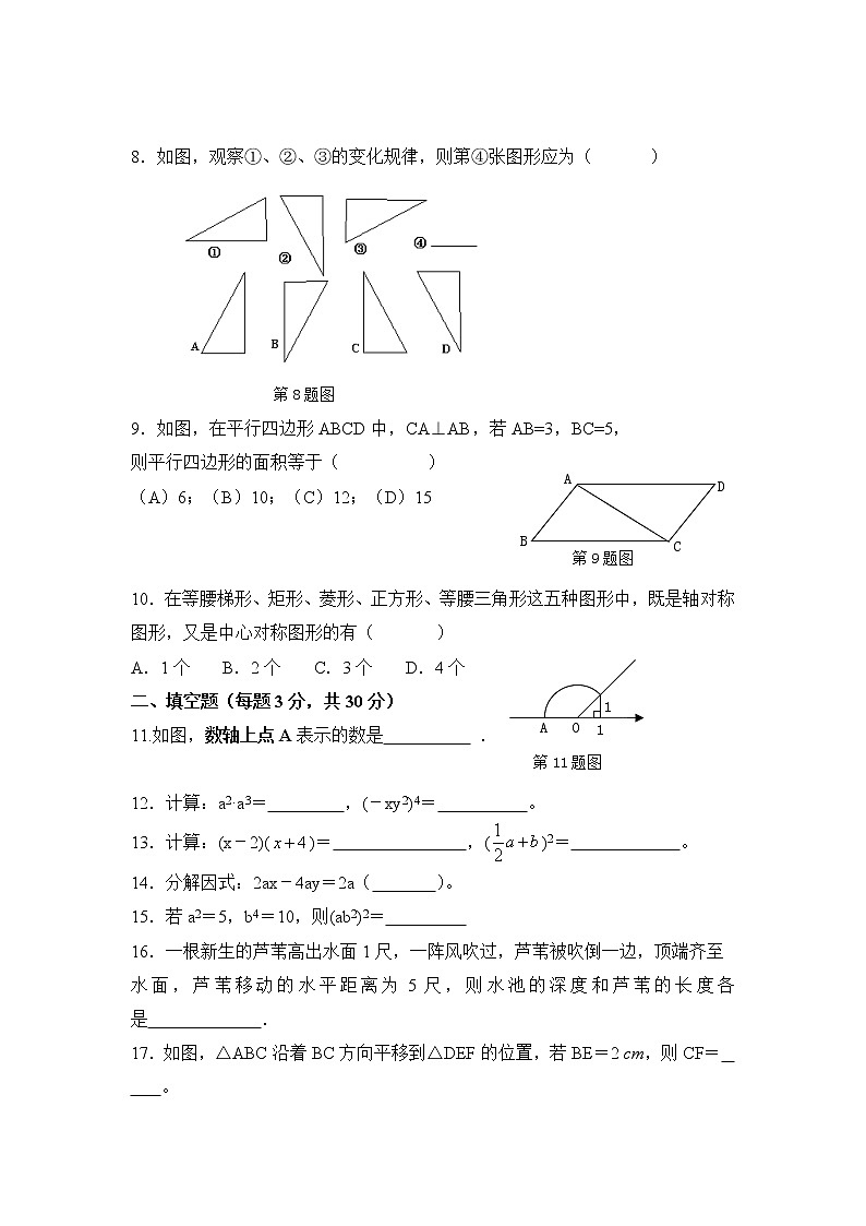（华师版）泉州市泉港区2021-2022年八年级上学期期末综合测试（带答案）第2页