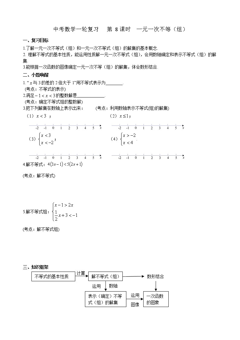 2023年九年级中考数学一轮复习  第08课时  一元一次不等式讲义第1页