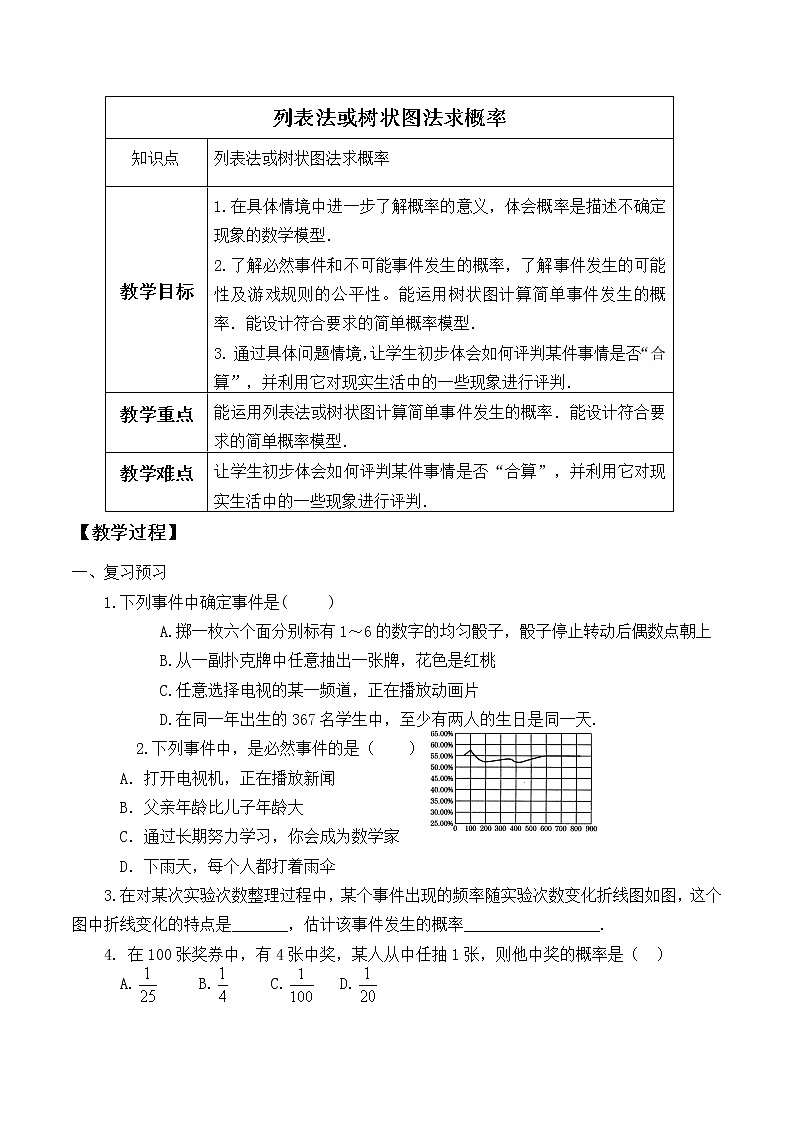 九年级数学北师大版上册 3.1《用树状图或表格求概率》   学案1第1页