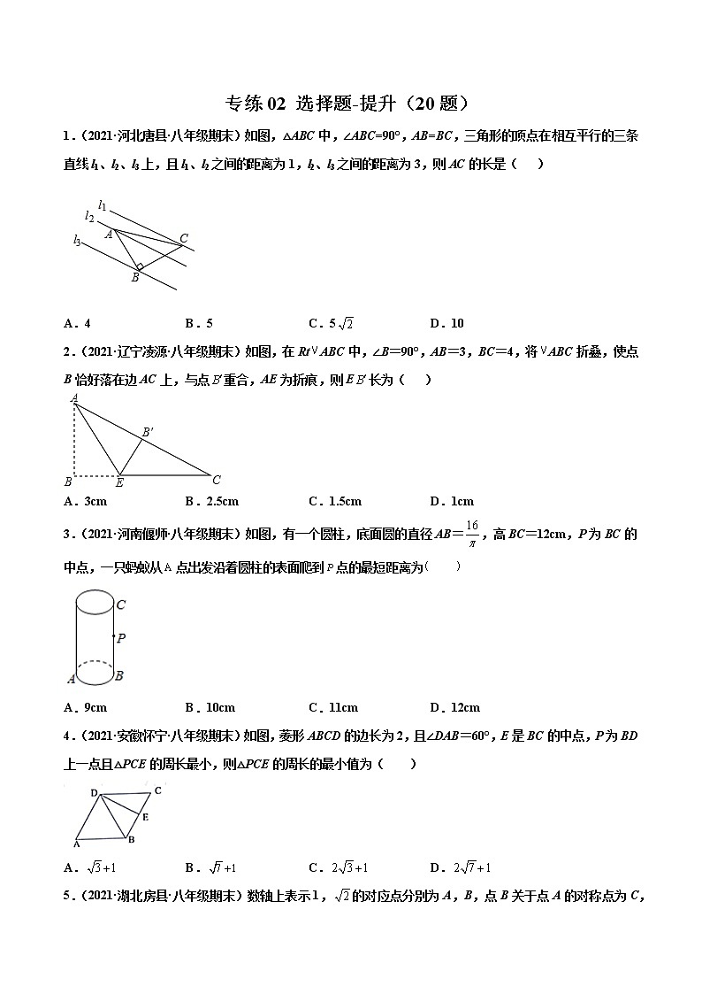 【期末考前必练】2022-2023学年北师大版数学八年级上册期末考点必刷题：专练02 选择题-提升（20题） （原卷版）第1页