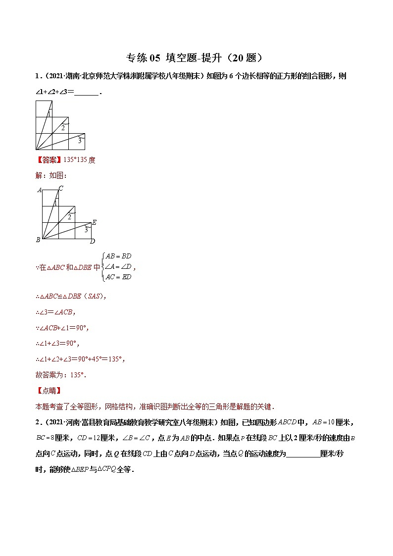 【期末考前必练】2022-2023学年苏科版数学八年级上册期末考点必刷题：专练05 填空题-提升（20题）01