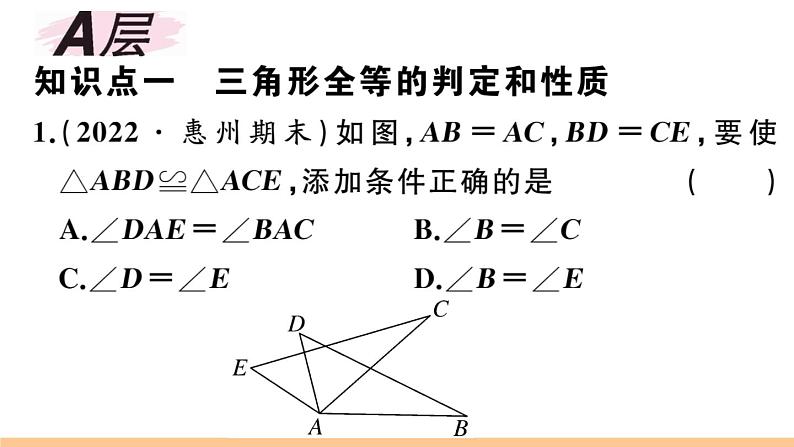 北师大版八年级数学下第一章三角形的证明1.1 第1课时 三角形的全等与等腰三角形的性质课后习题课件02