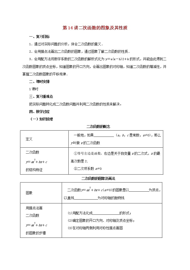 第14讲二次函数的图象及其性质（导学案+教案+精炼）01