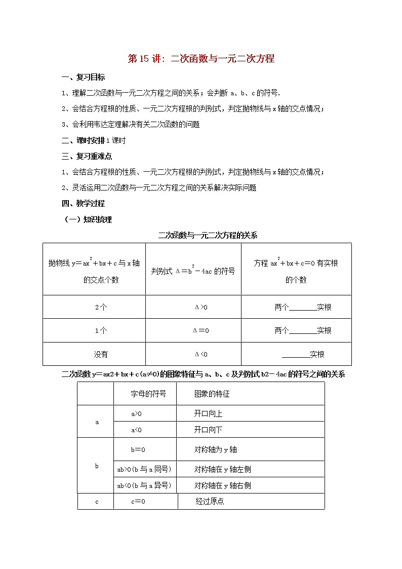 第15讲二次函数与一元二次方程（导学案+教案+精炼）01