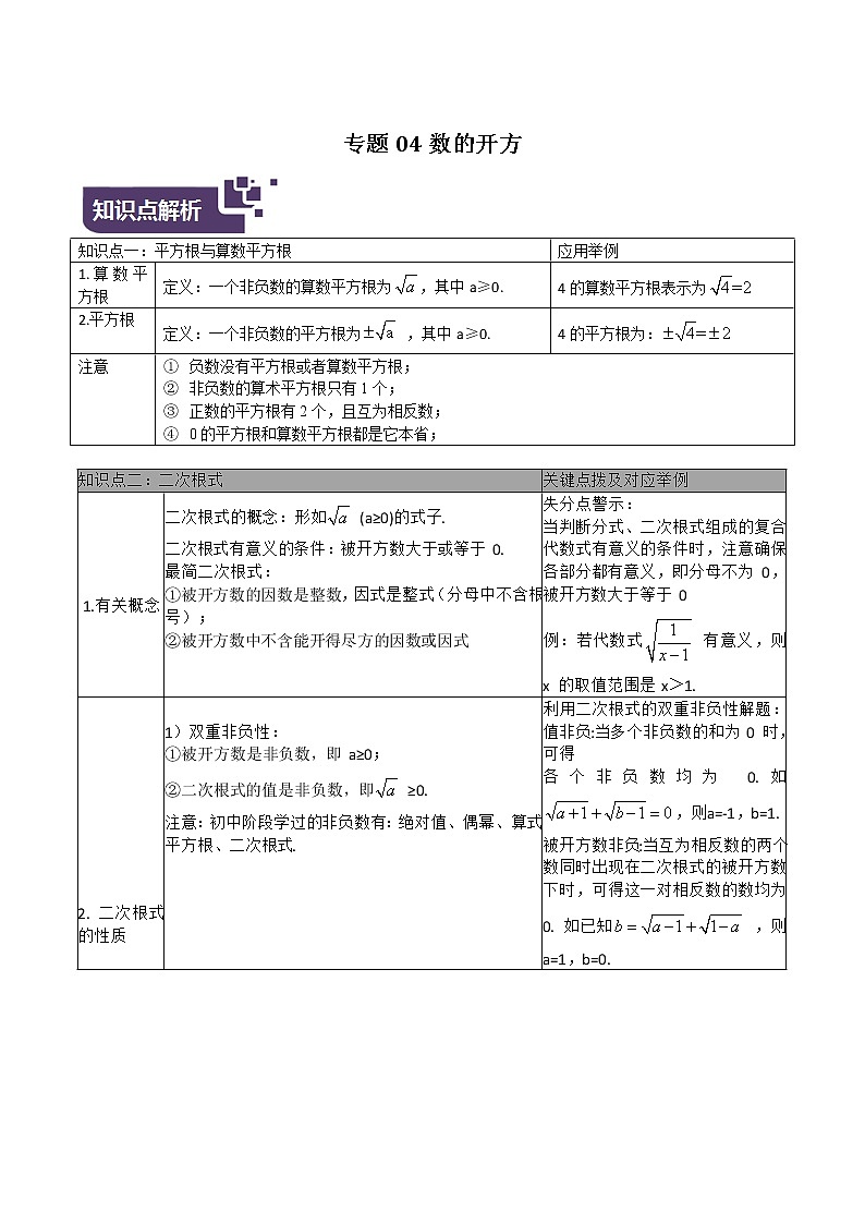 2023年中考数学专题04 数的开方（原卷版）第1页