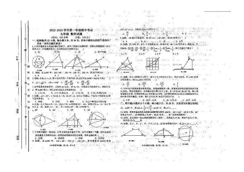 山东省聊城市东昌府区北大培文学校2022-2023学年九年级上学期+期中数学试题01