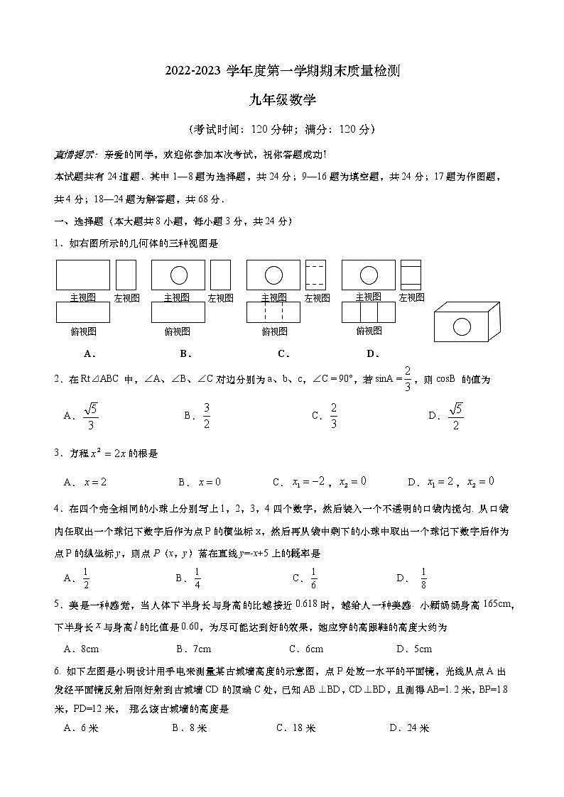 山东省青岛市市南区2022-2023学年九年级上学期期末数学试题01