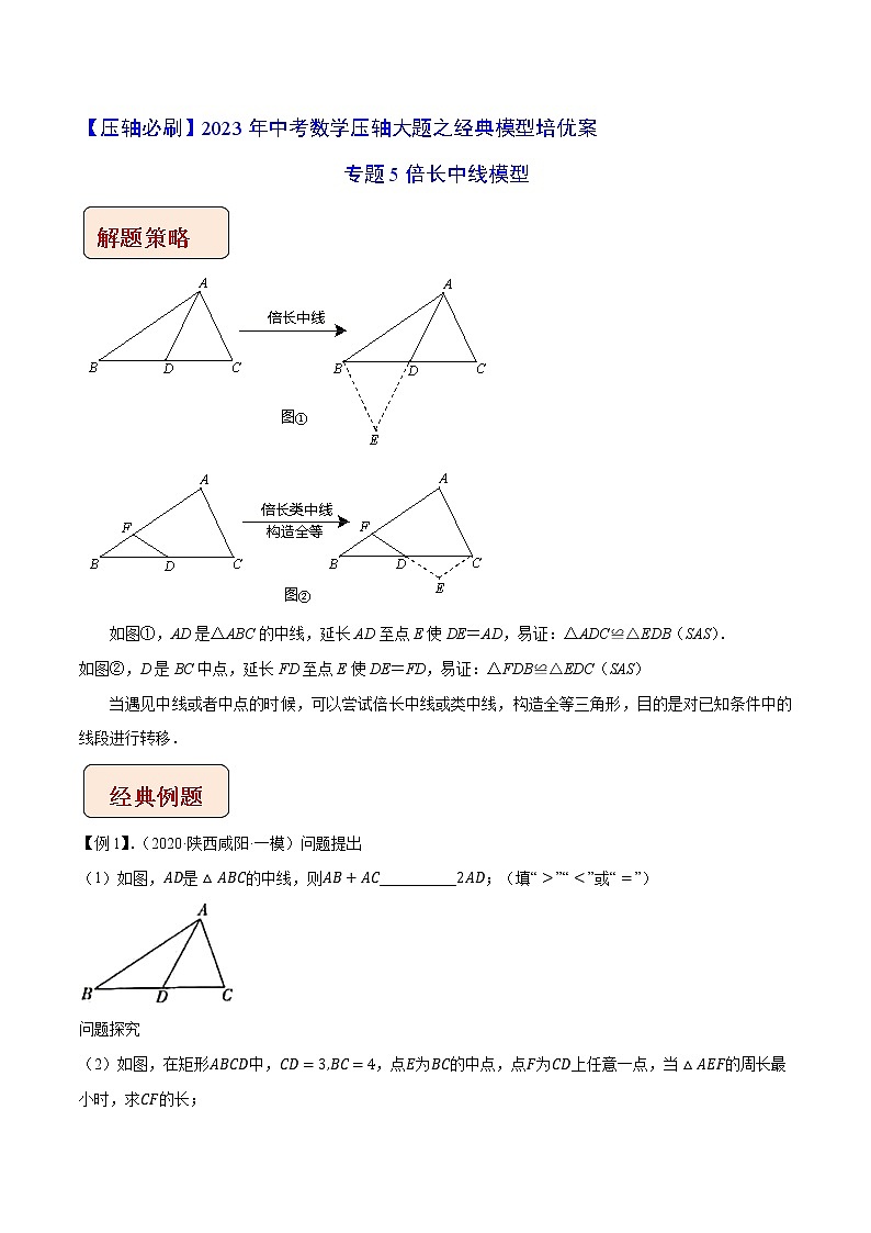 专题5倍长中线模型-【压轴必刷】2023年中考数学压轴大题之经典模型培优案（全国通用）（解析版）第1页