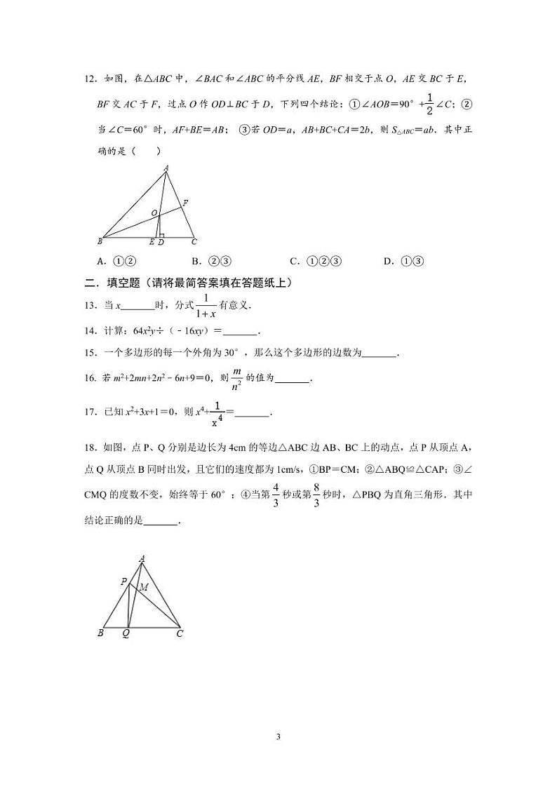 天津外国语大学附属滨海外国语学校2022-2023学年八年级上学期期末数学练习第3页